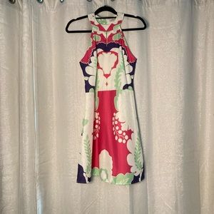 MissLook Abstract Halter Dress S NWOT Hot Pink Blue Green White Sexy.